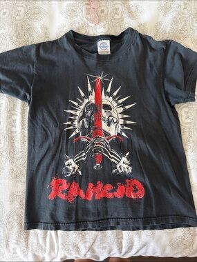 Vintage 2003 Raven Skull Sword Graphic Tee faded black youth 10-12 women’s XS